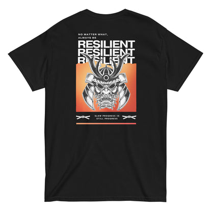 Black unisex t-shirt Ambitious Club with samurai motivational quote on the back. 