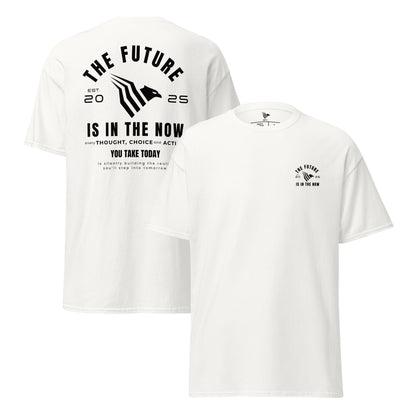 White t-shirt with motivational quote on a white background. Classic fit tee made from durable cotton with a motivational twist.